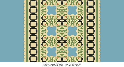 Cross Stitch pattern with Floral Designs. Traditional cross stitch needlework. Geometric Ethnic pattern, Embroidery, Textile ornamentation, fabric, Hand stitched pattern, Cultural stitching pixel art.