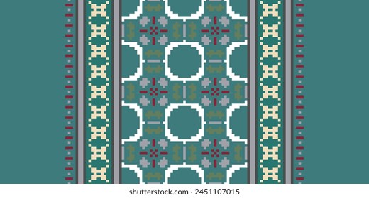 Cross Stitch pattern with Floral Designs. Traditional cross stitch needlework. Geometric Ethnic pattern, Embroidery, Textile ornamentation, fabric, Hand stitched pattern, Cultural stitching pixel art.