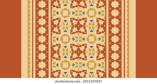 Cross Stitch pattern with Floral Designs. Traditional cross stitch needlework. Geometric Ethnic pattern, Embroidery, Textile ornamentation, fabric, Hand stitched pattern, Cultural stitching pixel art.