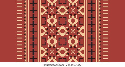 Cross Stitch pattern with Floral Designs. Traditional cross stitch needlework. Geometric Ethnic pattern, Embroidery, Textile ornamentation, fabric, Hand stitched pattern, Cultural stitching pixel art.