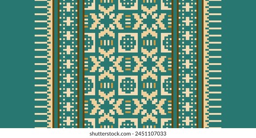 Cross Stitch pattern with Floral Designs. Traditional cross stitch needlework. Geometric Ethnic pattern, Embroidery, Textile ornamentation, fabric, Hand stitched pattern, Cultural stitching pixel art.