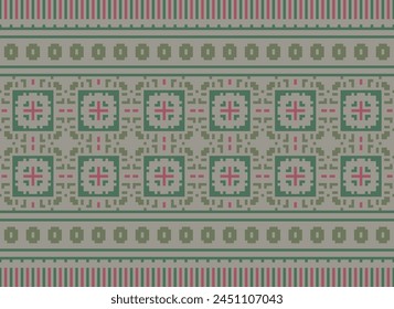 Cross Stitch pattern with Floral Designs. Traditional cross stitch needlework. Geometric Ethnic pattern, Embroidery, Textile ornamentation, fabric, Hand stitched pattern, Cultural stitching pixel art.