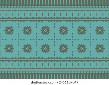 Cross Stitch pattern with Floral Designs. Traditional cross stitch needlework. Geometric Ethnic pattern, Embroidery, Textile ornamentation, fabric, Hand stitched pattern, Cultural stitching pixel art.