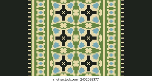 Cross Stitch pattern with Floral Designs. Traditional cross stitch needlework. Geometric Ethnic pattern, Embroidery, Textile ornamentation, fabric, Hand stitched pattern, Cultural stitching pixel art.