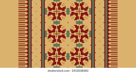 Cross Stitch pattern with Floral Designs. Traditional cross stitch needlework. Geometric Ethnic pattern, Embroidery, Textile ornamentation, fabric, Hand stitched pattern, Cultural stitching pixel art.