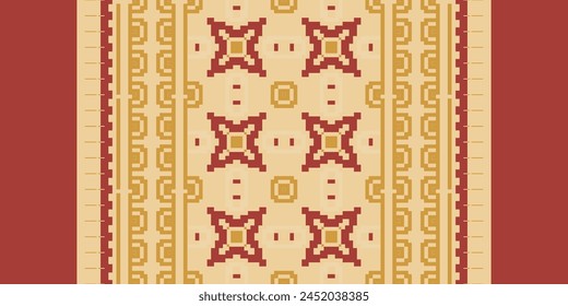 Cross Stitch pattern with Floral Designs. Traditional cross stitch needlework. Geometric Ethnic pattern, Embroidery, Textile ornamentation, fabric, Hand stitched pattern, Cultural stitching pixel art.