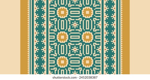 Cross Stitch pattern with Floral Designs. Traditional cross stitch needlework. Geometric Ethnic pattern, Embroidery, Textile ornamentation, fabric, Hand stitched pattern, Cultural stitching pixel art.