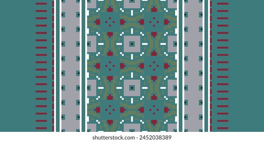 Cross Stitch pattern with Floral Designs. Traditional cross stitch needlework. Geometric Ethnic pattern, Embroidery, Textile ornamentation, fabric, Hand stitched pattern, Cultural stitching pixel art.