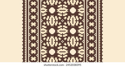 Cross Stitch pattern with Floral Designs. Traditional cross stitch needlework. Geometric Ethnic pattern, Embroidery, Textile ornamentation, fabric, Hand stitched pattern, Cultural stitching pixel art.