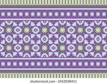 Cross Stitch pattern with Floral Designs. Traditional cross stitch needlework. Geometric Ethnic pattern, Embroidery, Textile ornamentation, fabric, Hand stitched pattern, Cultural stitching pixel art.