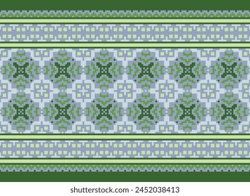 Cross Stitch pattern with Floral Designs. Traditional cross stitch needlework. Geometric Ethnic pattern, Embroidery, Textile ornamentation, fabric, Hand stitched pattern, Cultural stitching pixel art.