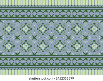 Cross Stitch pattern with Floral Designs. Traditional cross stitch needlework. Geometric Ethnic pattern, Embroidery, Textile ornamentation, fabric, Hand stitched pattern, Cultural stitching pixel art.