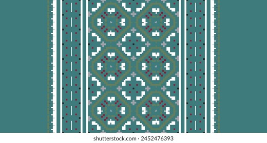 Cross Stitch pattern with Floral Designs. Traditional cross stitch needlework. Geometric Ethnic pattern, Embroidery, Textile ornamentation, fabric, Hand stitched pattern, Cultural stitching pixel art.