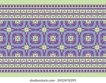 Cross Stitch pattern with Floral Designs. Traditional cross stitch needlework. Geometric Ethnic pattern, Embroidery, Textile ornamentation, fabric, Hand stitched pattern, Cultural stitching pixel art.