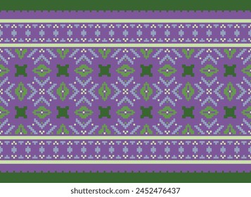 Cross Stitch pattern with Floral Designs. Traditional cross stitch needlework. Geometric Ethnic pattern, Embroidery, Textile ornamentation, fabric, Hand stitched pattern, Cultural stitching pixel art.