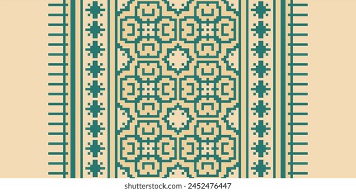 Cross Stitch pattern with Floral Designs. Traditional cross stitch needlework. Geometric Ethnic pattern, Embroidery, Textile ornamentation, fabric, Hand stitched pattern, Cultural stitching pixel art.