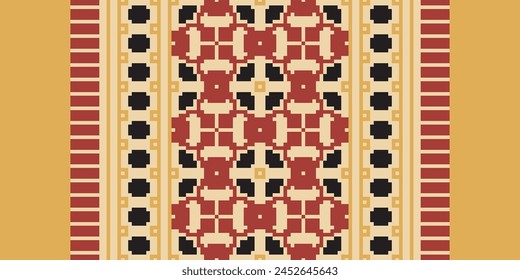 Cross Stitch pattern with Floral Designs. Traditional cross stitch needlework. Geometric Ethnic pattern, Embroidery, Textile ornamentation, fabric, Hand stitched pattern, Cultural stitching pixel art.