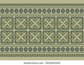 Cross Stitch pattern with Floral Designs. Traditional cross stitch needlework. Geometric Ethnic pattern, Embroidery, Textile ornamentation, fabric, Hand stitched pattern, Cultural stitching pixel art.