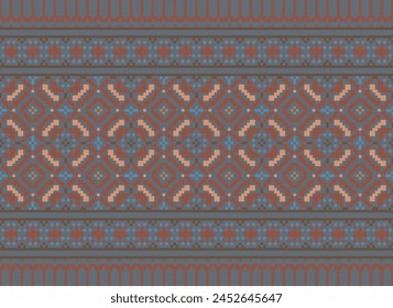 Cross Stitch pattern with Floral Designs. Traditional cross stitch needlework. Geometric Ethnic pattern, Embroidery, Textile ornamentation, fabric, Hand stitched pattern, Cultural stitching pixel art.