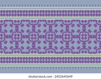 Cross Stitch pattern with Floral Designs. Traditional cross stitch needlework. Geometric Ethnic pattern, Embroidery, Textile ornamentation, fabric, Hand stitched pattern, Cultural stitching pixel art.