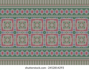 Cross Stitch pattern with Floral Designs. Traditional cross stitch needlework. Geometric Ethnic pattern, Embroidery, Textile ornamentation, fabric, Hand stitched pattern, Cultural stitching pixel art.