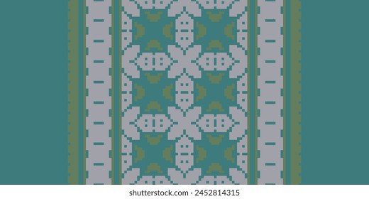 Cross Stitch pattern with Floral Designs. Traditional cross stitch needlework. Geometric Ethnic pattern, Embroidery, Textile ornamentation, fabric, Hand stitched pattern, Cultural stitching pixel art.