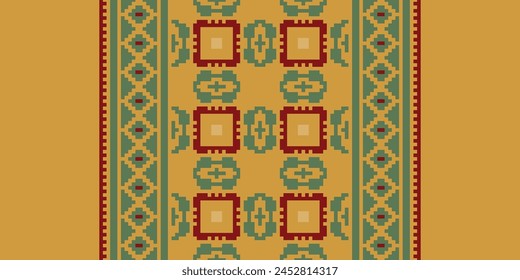 Cross Stitch pattern with Floral Designs. Traditional cross stitch needlework. Geometric Ethnic pattern, Embroidery, Textile ornamentation, fabric, Hand stitched pattern, Cultural stitching pixel art.