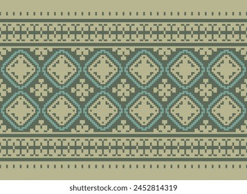 Cross Stitch pattern with Floral Designs. Traditional cross stitch needlework. Geometric Ethnic pattern, Embroidery, Textile ornamentation, fabric, Hand stitched pattern, Cultural stitching pixel art.