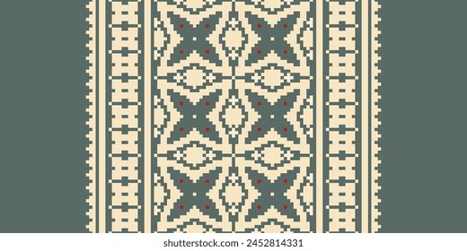 Cross Stitch pattern with Floral Designs. Traditional cross stitch needlework. Geometric Ethnic pattern, Embroidery, Textile ornamentation, fabric, Hand stitched pattern, Cultural stitching pixel art.