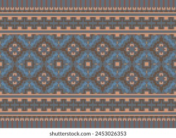 Cross Stitch pattern with Floral Designs. Traditional cross stitch needlework. Geometric Ethnic pattern, Embroidery, Textile ornamentation, fabric, Hand stitched pattern, Cultural stitching pixel art.