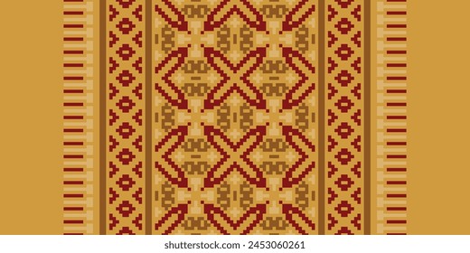 Cross Stitch pattern with Floral Designs. Traditional cross stitch needlework. Geometric Ethnic pattern, Embroidery, Textile ornamentation, fabric, Hand stitched pattern, Cultural stitching pixel art.