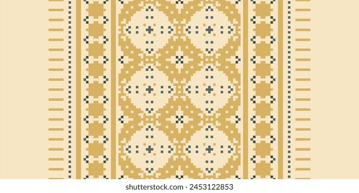 Cross Stitch pattern with Floral Designs. Traditional cross stitch needlework. Geometric Ethnic pattern, Embroidery, Textile ornamentation, fabric, Hand stitched pattern, Cultural stitching pixel art.