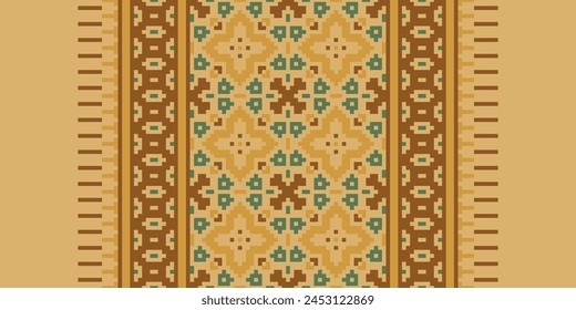 Cross Stitch pattern with Floral Designs. Traditional cross stitch needlework. Geometric Ethnic pattern, Embroidery, Textile ornamentation, fabric, Hand stitched pattern, Cultural stitching pixel art.