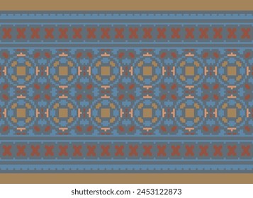 Cross Stitch pattern with Floral Designs. Traditional cross stitch needlework. Geometric Ethnic pattern, Embroidery, Textile ornamentation, fabric, Hand stitched pattern, Cultural stitching pixel art.