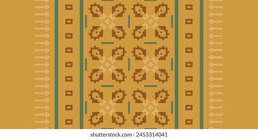 Cross Stitch pattern with Floral Designs. Traditional cross stitch needlework. Geometric Ethnic pattern, Embroidery, Textile ornamentation, fabric, Hand stitched pattern, Cultural stitching pixel art.