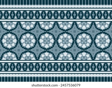 Cross Stitch pattern with Floral Designs. Traditional cross stitch needlework. Geometric Ethnic pattern, Embroidery, Textile ornamentation, fabric, Hand stitched pattern, Cultural stitching pixel art.