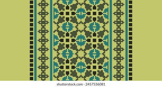 Cross Stitch pattern with Floral Designs. Traditional cross stitch needlework. Geometric Ethnic pattern, Embroidery, Textile ornamentation, fabric, Hand stitched pattern, Cultural stitching pixel art.