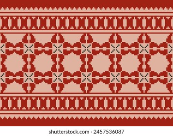 Cross Stitch pattern with Floral Designs. Traditional cross stitch needlework. Geometric Ethnic pattern, Embroidery, Textile ornamentation, fabric, Hand stitched pattern, Cultural stitching pixel art.