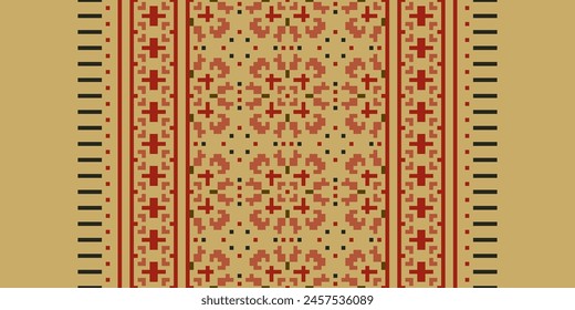 Cross Stitch pattern with Floral Designs. Traditional cross stitch needlework. Geometric Ethnic pattern, Embroidery, Textile ornamentation, fabric, Hand stitched pattern, Cultural stitching pixel art.