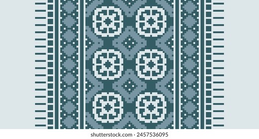 Cross Stitch pattern with Floral Designs. Traditional cross stitch needlework. Geometric Ethnic pattern, Embroidery, Textile ornamentation, fabric, Hand stitched pattern, Cultural stitching pixel art.