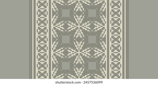 Cross Stitch pattern with Floral Designs. Traditional cross stitch needlework. Geometric Ethnic pattern, Embroidery, Textile ornamentation, fabric, Hand stitched pattern, Cultural stitching pixel art.