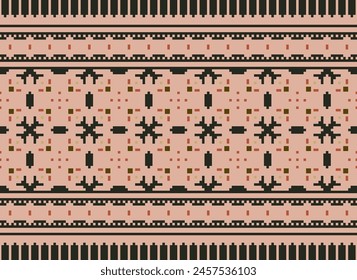 Cross Stitch pattern with Floral Designs. Traditional cross stitch needlework. Geometric Ethnic pattern, Embroidery, Textile ornamentation, fabric, Hand stitched pattern, Cultural stitching pixel art.