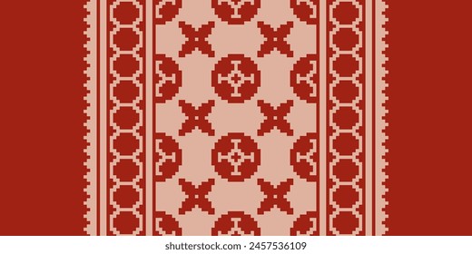 Cross Stitch pattern with Floral Designs. Traditional cross stitch needlework. Geometric Ethnic pattern, Embroidery, Textile ornamentation, fabric, Hand stitched pattern, Cultural stitching pixel art.