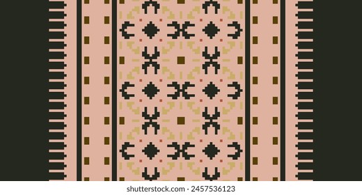 Cross Stitch pattern with Floral Designs. Traditional cross stitch needlework. Geometric Ethnic pattern, Embroidery, Textile ornamentation, fabric, Hand stitched pattern, Cultural stitching pixel art.