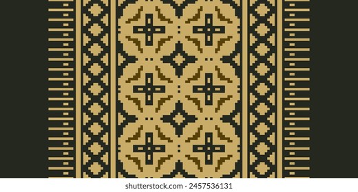 Cross Stitch pattern with Floral Designs. Traditional cross stitch needlework. Geometric Ethnic pattern, Embroidery, Textile ornamentation, fabric, Hand stitched pattern, Cultural stitching pixel art.