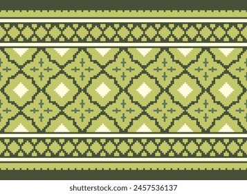 Cross Stitch pattern with Floral Designs. Traditional cross stitch needlework. Geometric Ethnic pattern, Embroidery, Textile ornamentation, fabric, Hand stitched pattern, Cultural stitching pixel art.