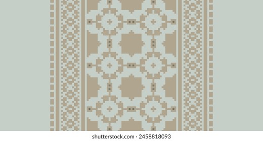 Cross Stitch pattern with Floral Designs. Traditional cross stitch needlework. Geometric Ethnic pattern, Embroidery, Textile ornamentation, fabric, Hand stitched pattern, Cultural stitching pixel art.