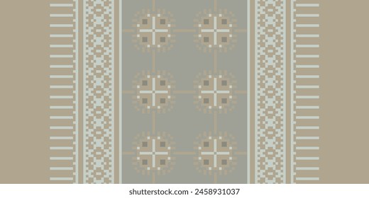 Cross Stitch pattern with Floral Designs. Traditional cross stitch needlework. Geometric Ethnic pattern, Embroidery, Textile ornamentation, fabric, Hand stitched pattern, Cultural stitching pixel art.