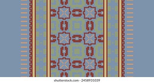 Cross Stitch pattern with Floral Designs. Traditional cross stitch needlework. Geometric Ethnic pattern, Embroidery, Textile ornamentation, fabric, Hand stitched pattern, Cultural stitching pixel art.