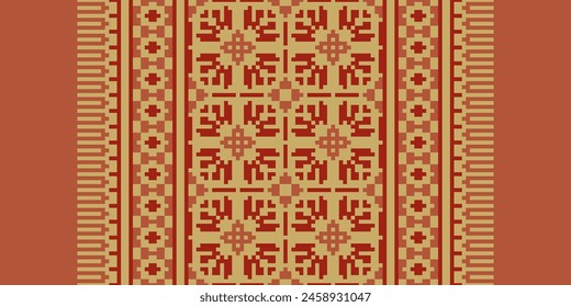 Cross Stitch pattern with Floral Designs. Traditional cross stitch needlework. Geometric Ethnic pattern, Embroidery, Textile ornamentation, fabric, Hand stitched pattern, Cultural stitching pixel art.